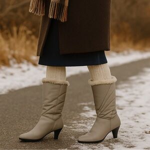 Vintage Faux Fur Lined Heeled Winter Boots 8 Grey